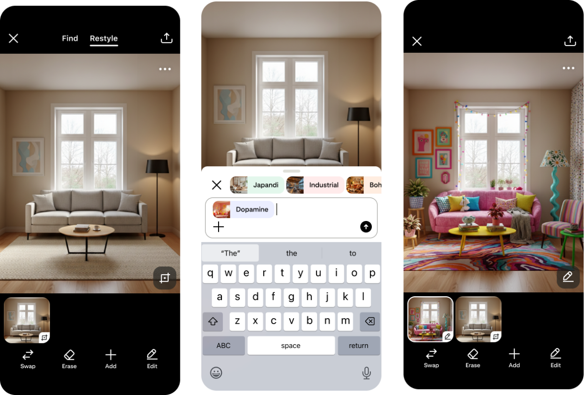 O Pinterest apresenta um novo recurso ‘Restyle’ que permite redesenhar seu quarto com IA