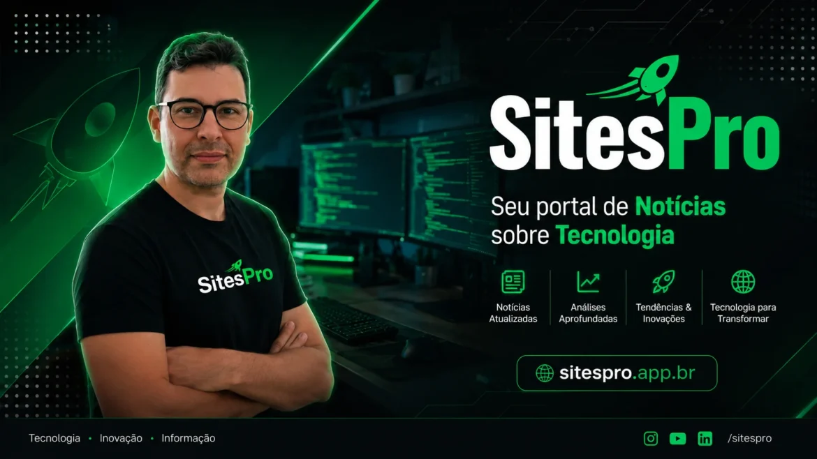 Homem apresenta portal SitesPro de notícias sobre tecnologia