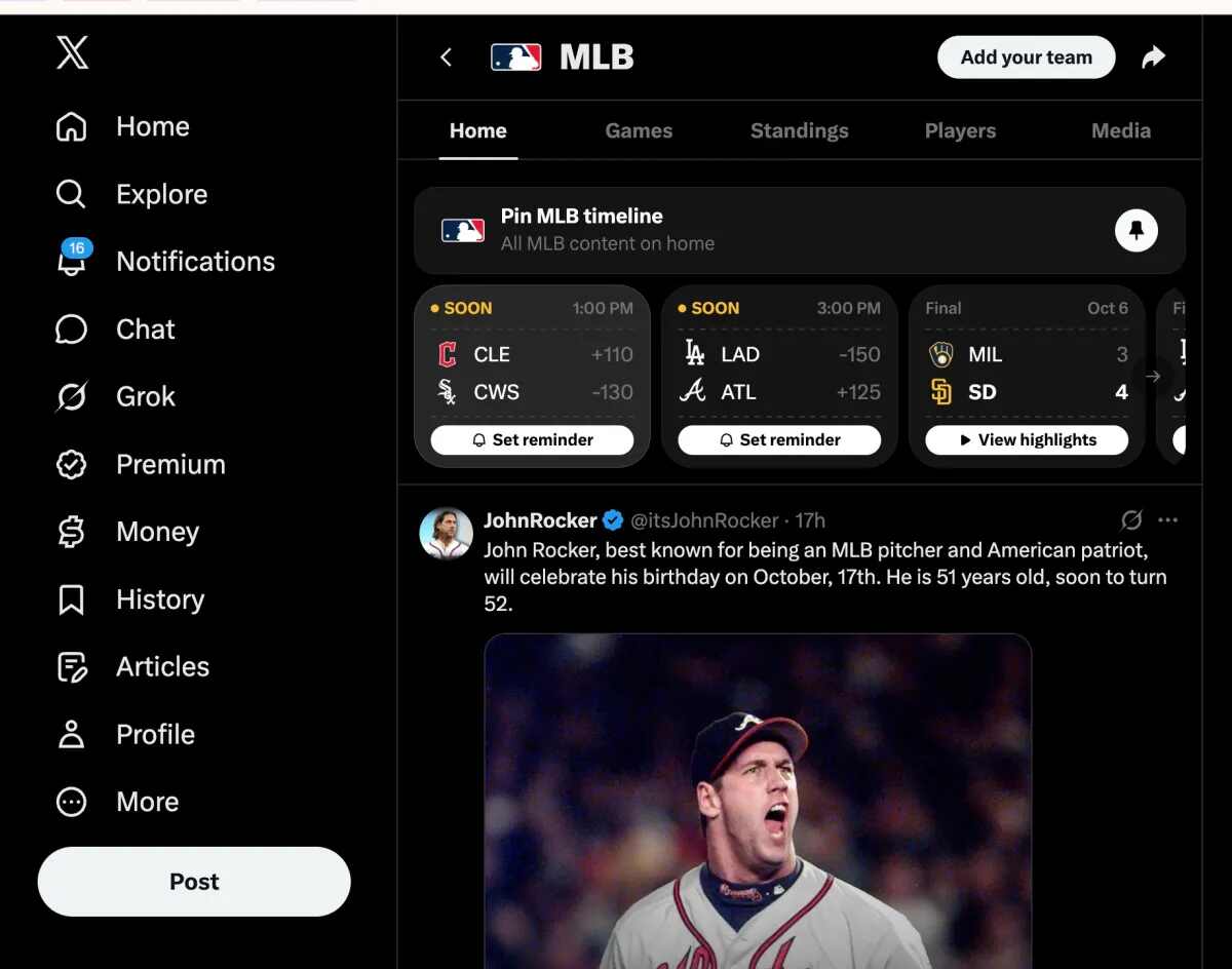 X expande seu centro esportivo ‘Gametime’ além da NFL, começando com a MLB